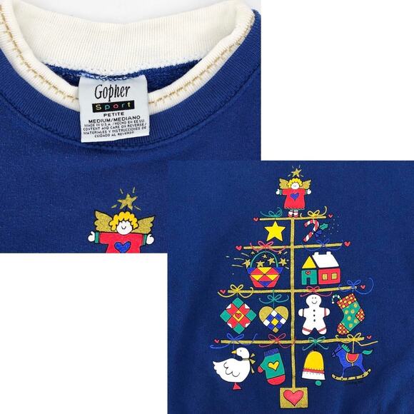 90s Christmas double collar crewneck sweatshirt 1990s vintage - Picture 4 of 4